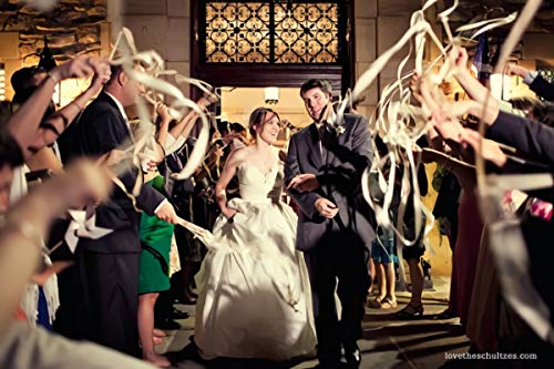 Kingsnow 50 Pack Champagne Lace Ribbon Wands Party Streamers with Bells Silk Fairy Stick Wand Party Favors for Wedding Send off Party Activities Baby Shower Holiday Celebration - Thumbnail 4