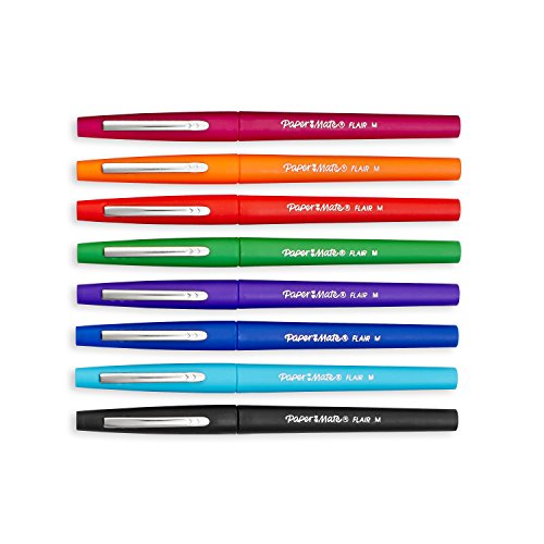 Image of Paper Mate 74740PP Flair Tip-Guard Medium Tip Felt Porous Pen - Multicolor Body, Multicolor Ink, Pack of 8