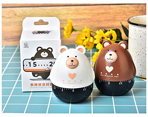 Image of Lovely Cartoon Bear Mechanical Timers 60 Minutes Machinery Kitchen Gadget Cooking Timer Clock Loud Alarm Counters Manual Timer (White)