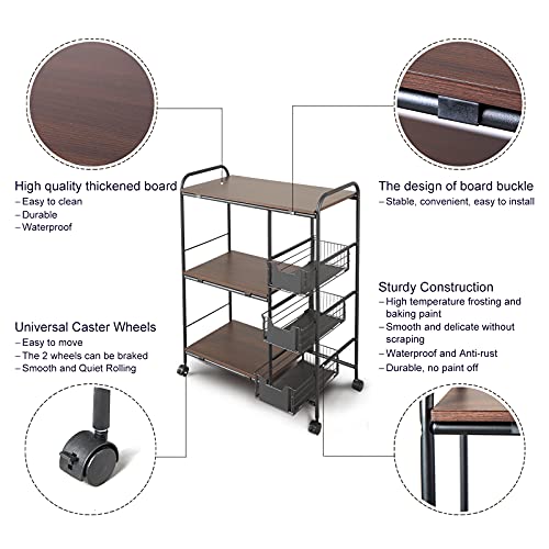 Hemeto 3-Tier Kitchen Standing Bakers Rack, Microwave Oven Stand Rack, Kitchen Cart With Storage Basket #TOP2