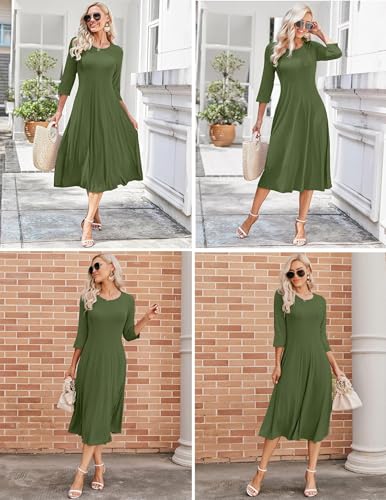 Image of HOTOUCH Women's 3 /4 Sleeve A-line and Flare Midi Long Dress