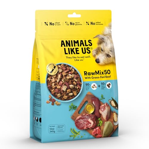 Animals Like Us RawMix50 Premium Freeze-Dried Raw Grass-Fed Beef Recipe Dog Food, Protein Rich, Includes Kibble, Non-GMO, No Wheat or Corn, 12 oz