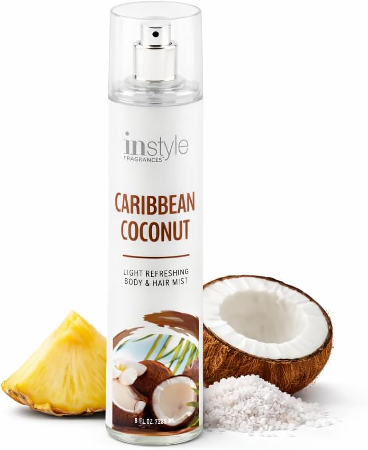 Light Refreshing Body & Hair Mist, Caribbean Coconut, Premium Women’s Body Spray, Infused with Panthenol, CLEAN, Vegan, Paraben-Free, Phthalate-Free, 8 Fluid Ounces