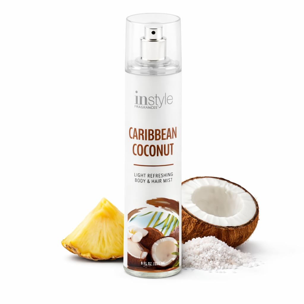Instyle Fragrances Light Refreshing Body & Hair Mist, Caribbean Coconut, Premium Women’s Body Spray, Infused with Panthenol, CLEAN, Vegan,