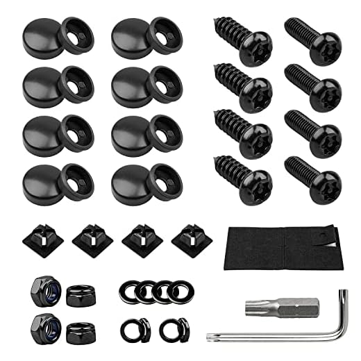 License Plate Screws Kits, Black Anti Theft Mounting Hardware for Car Tag Plate Frames Covers, M6 (1/4") Tamper Proof Screws, Fastener Nut, Caps Cover for Front Rear Frame Holder Mounting