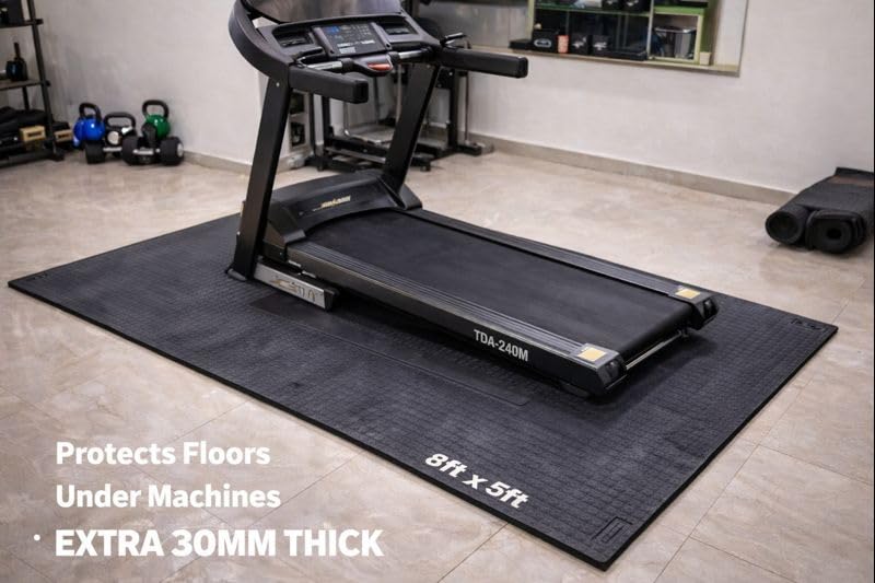 Image of iDOL Gymflow 30mm Thick EVA Rubber Gym Mat 8x5 Ft | Rigid Non-Slip Floor Mat for Gym Machines & Dumbbell Area | Heavy-Duty Shock Absorbing Home Gym Flooring (Black)
