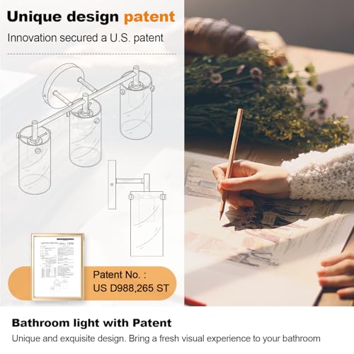 Image of Indoi Bathroom Light Fixtures, 3-Light Black and Gold Vanity Light, Black Bathroom Lights Over Mirror with Clear Glass Shade for Mirror Bedroom Living Room (Pack of 2)