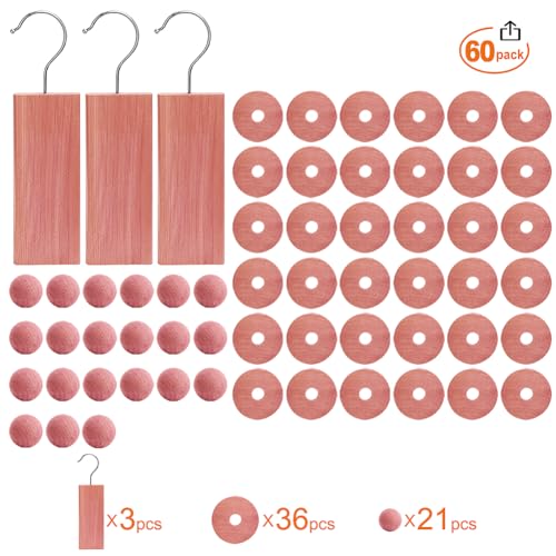 Image of Cedar Space Cedar Blocks for Clothes Storage, 60 PCS Cedar Chips and Balls