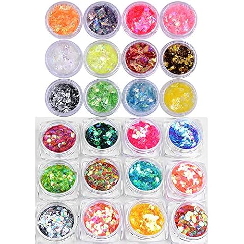 Yeslady Nail Glitters Mylar Slices Sequins Chunky Iridescent Flakes Round Mermaid Charms DIY Art Sticker Tips Decoration 24Boxes Cover