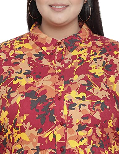 Image of oxolloxo Women Relaxed Fit Viscose Shirt Dress Regular Sleeves Printed Party Dress