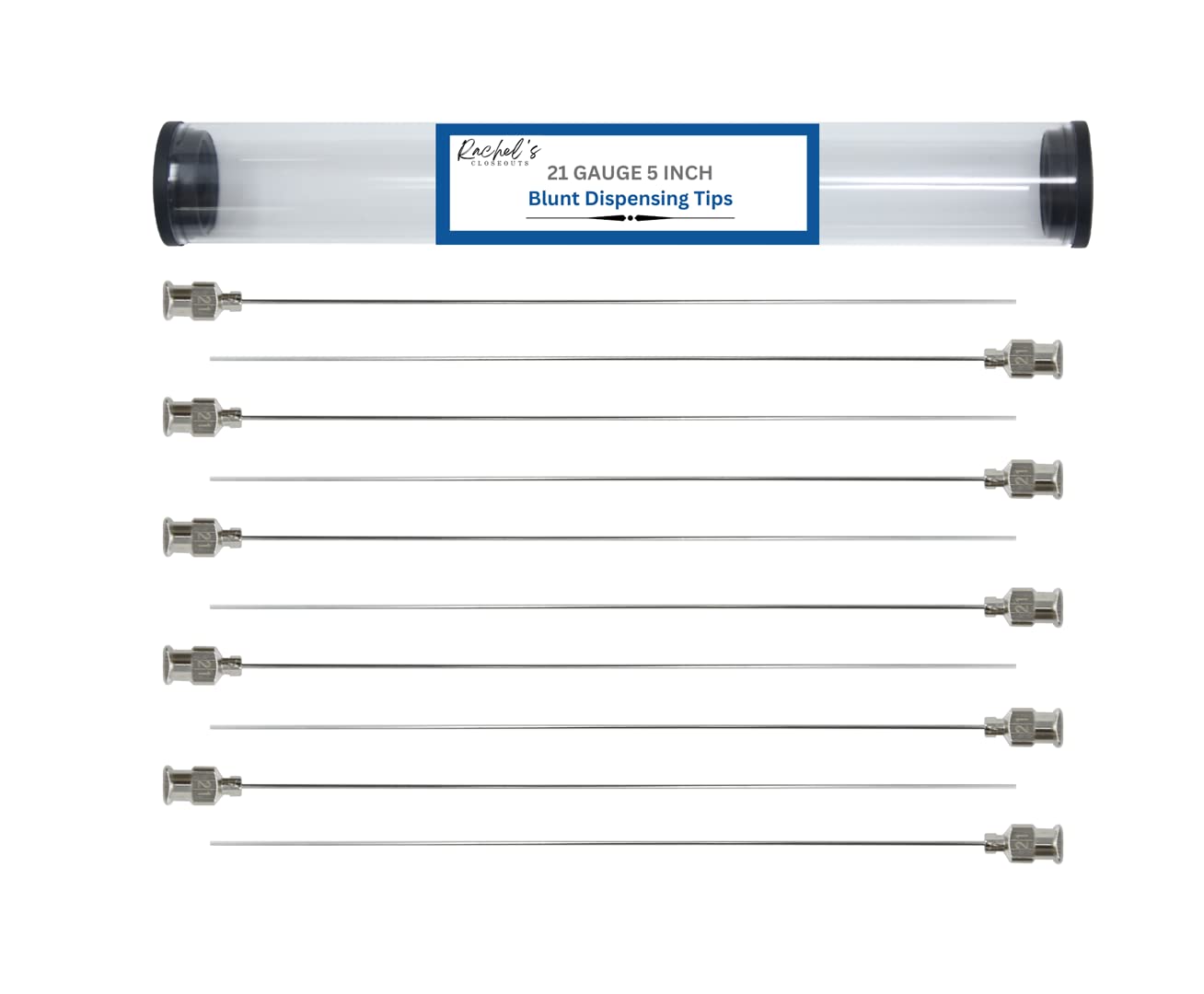 Rachel's Closeouts 10 Packs of 21 Gauge Needle 5-inch Stainless Steel Blunt Tip Needle Industrial Dispensing Needle | Luer Lock Needle | Syringe Needles |