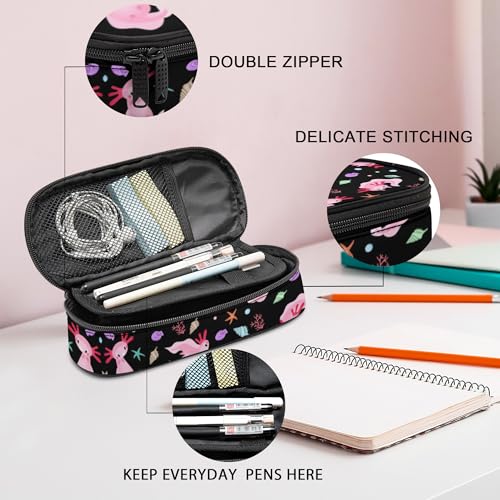 Image of Axolotl Pencil Case, Large Capacity Pen Pencil Case for Boys Girls Teen, Kids 3 Compartments Multifunction Pencil Box with Zipper Organizer, Pencil Pouch for Back to School Students
