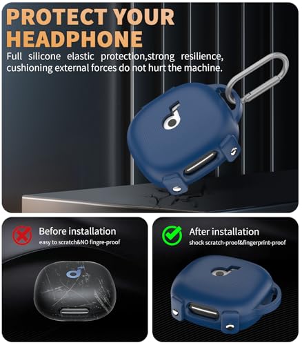 Image of for[Newest Secure Lock] Soundcore Sport X20 Case Cover, Soft Silicone Protective Scratch Resistant Logo Visible Design Cover for Soundcore Sport X20 by Anker Charging Case with Carabiner-Blue