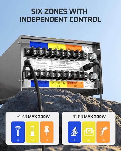 Image of DEWENWILS 600W Low Voltage Landscape Transformer, 6 Independent Outputs, Low Voltage Transformer with Photocell Sensor, 120V to 12V /14V AC, Stainless Steels Landscape Lighting Transformer Outdoor
