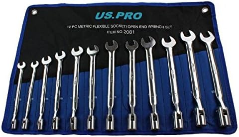 US Pro, 2081 12 Pcs Flexible Head Open End Allen Key Set 8-19mm