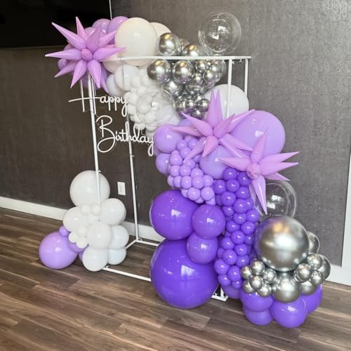 Image of 150Pcs Purple Balloons Garland Arch Kit - 5 10 12 18 inch Lavender Pastel Metallic Purple Confetti Balloons Silver White Latex Balloon for Girl Birthday Baby Shower Princess Party Decorations