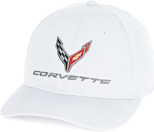 C8 Corvette Hat - Next Generation StayDri Adjustable Performance Cap - Officially Licensed by GM (White)