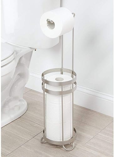 Miniatura 2 de mDesign Soporte de papel higiénico y dispensador de metal, con almacenamiento para 3 rollos de repuesto, para baños, tocadores, capacidad para