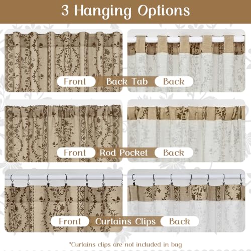 Image of Yinhua Boho Curtains for Living Room 63 Inch Length Vintage Linen Curtains for Bedroom Light Filtering Window Curtain Rod Pocket & Back Tabs Rustic Tassel Drapes with Tiebacks, Beige Brown