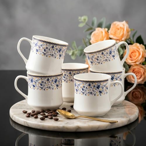 Image of U.P.C. Cup Set of 6 for Tea, Ceramic Tea Cups Set of 6, Microwave Safe Cup, Dishwasher Safe Cups, Bone-Ash Free Coffee Cups Set-150ml.