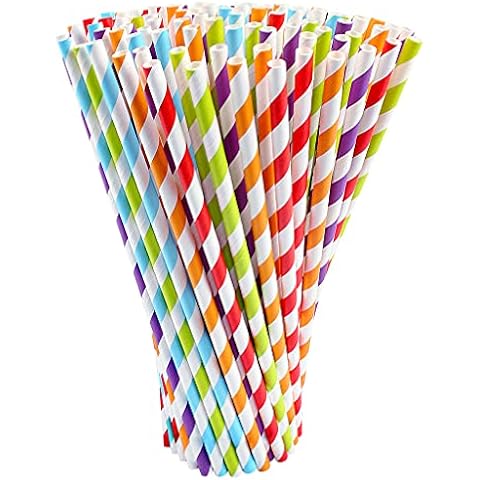 100Pcs Paper Straws, Biodegradable Straws Recyclable Eco-Friendly Christmas Paper Drinking Straws for Parties, Weddings, Cocktails, Picnic, Drinks, Milkshakes (5 Colors) Cover