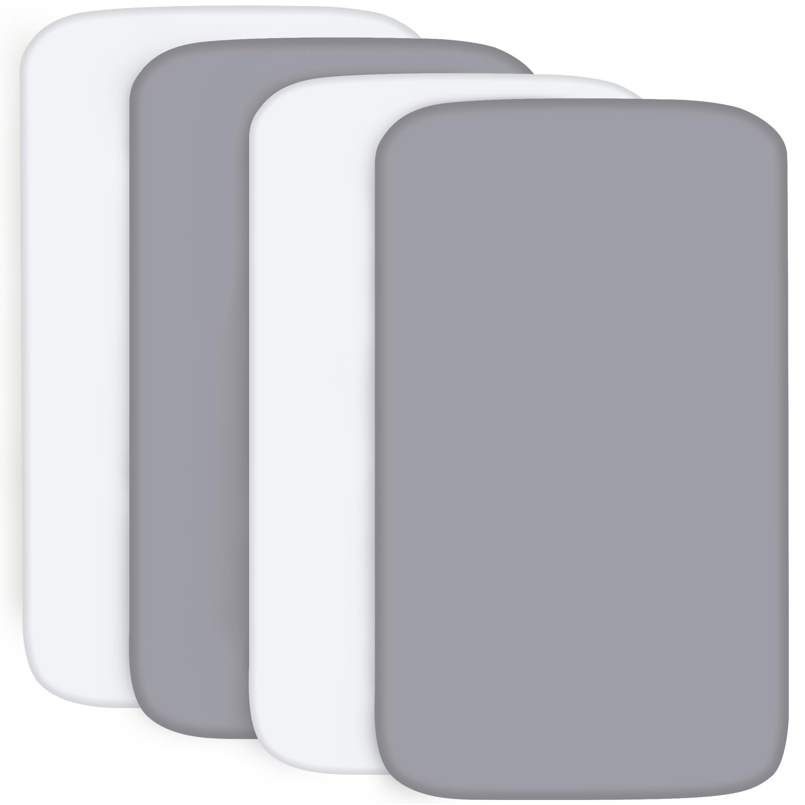 4-Pack Fitted Pack and Play Sheets for Boys and Girls - Breathable, Soft Microfiber Baby Sheets in Grey and White
