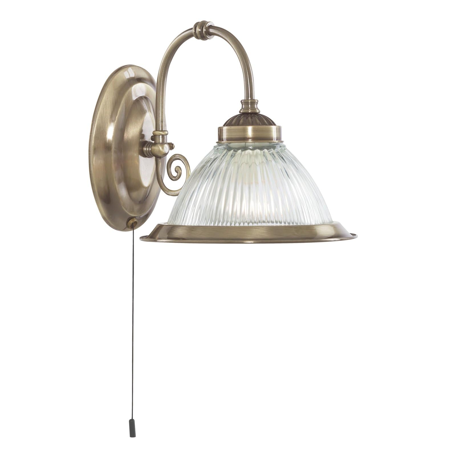 Laiton vieilli Style Diner américain et transparent Verre strié de Mur 1 x 60 W Bc Ampoule