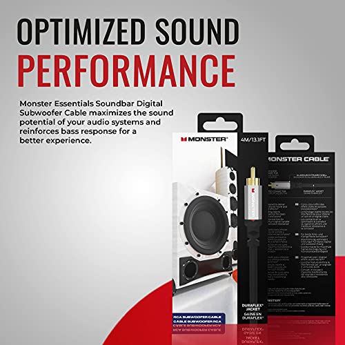 Monster Essentials Subwoofer Cable - Optimized Rca Cable For Reduced Sound Interference And Enhanced Sound Quality - 13 Feet Coaxial Audio Cable #TOP1