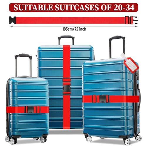 Image of Luggage Straps,2 Pack Adjustable Luggage Straps for Suitcases and Tags Set 2 Straps, 2 Tags,Extends Life of Bag (Red)