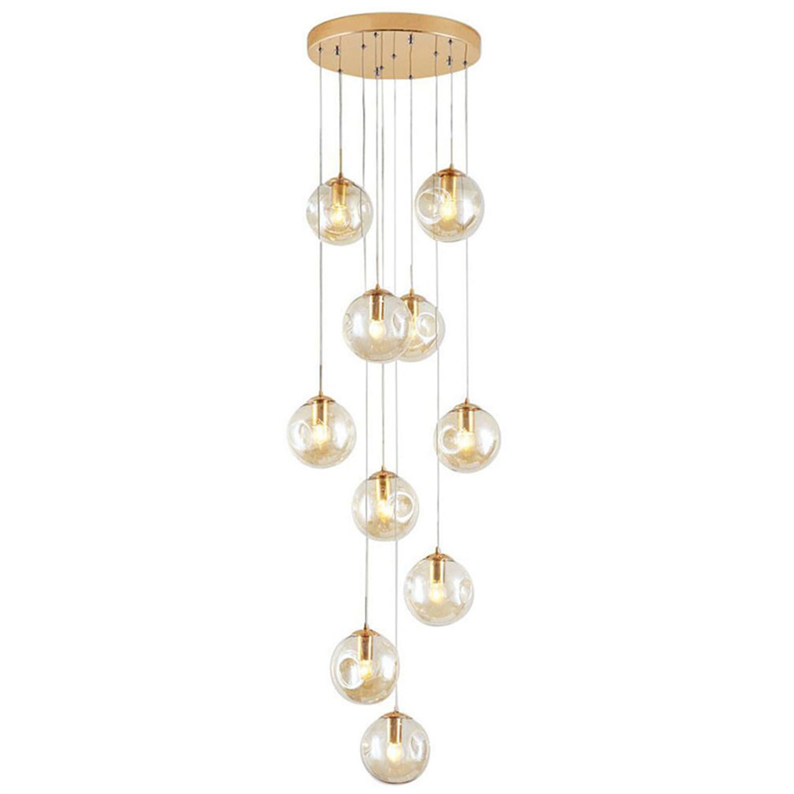 KXEcoLife 10 Light Chandelier Mid Century Glass Globe Staircase Long Pendant Fixture Large Chandeliers for High Ceiling LED Bulbs Living Room Foyer Hallway