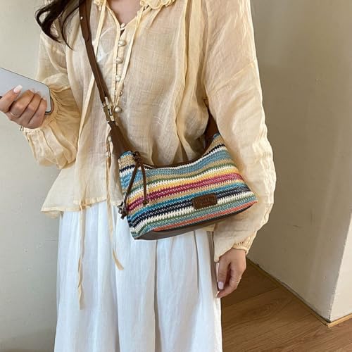 Image of Woven Leather Tote Bag For Women Crossbody Shoulder Bag Large Hobo Handbags Vegan Female Bag Vegetable Basket
