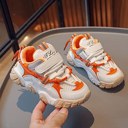 Fashion All Seasons Children Sports Shoes Boys and Girls Run Thick Sole Non Slip Lightweight Mesh Sneaker High Top (Orange, 10.5-11 Years Big Kids)4