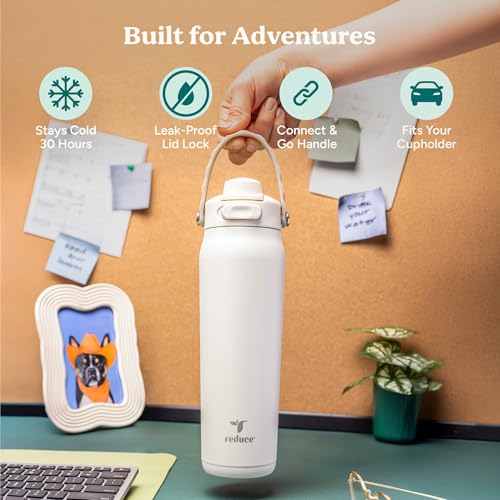 Image of REDUCE Aura Vacuum Insulated 26 oz Water Bottle - Leak-Proof & Chug Spout for Quick Hydration - Keeps Drinks Cold for 30 Hours - Removable Handle for Travel or Gym - Soft Sit Base - Glacier