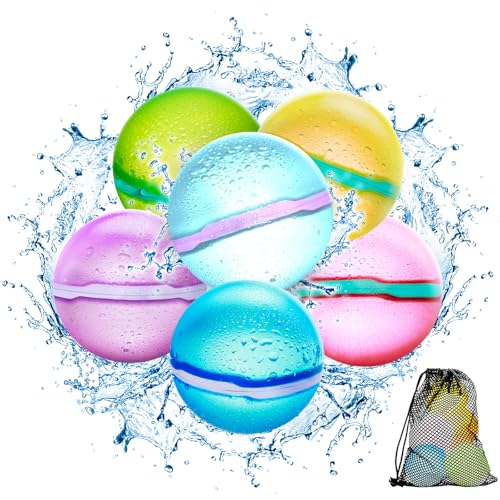 ?6 Pack?Magnetic Reusable Water Balloons Fast Refillable for Kids Outdoor Activities, latex-free Kids Pool Beach Bath Toys, Self-Sealing Water Bomb Quick Fill for Summer Games (6 Pack)