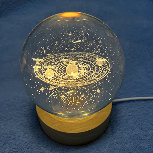 Image of 3.15 inch (80mm) Solar System Crystal Ball 3D Sun System Planets Model Globe with Wooden Base Home Decorative Ornament Astronomy Gifts for Lover Girlfriend