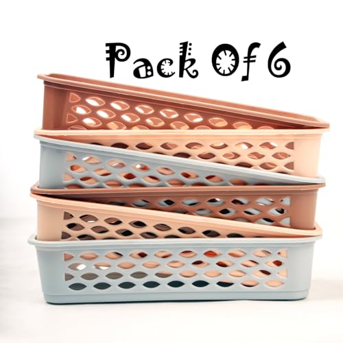 Image of Organizer Tray Office Drawer Dividers Storage Bins Multipurpose Desk for Makeup, Kitchen, Office, Bathroom, Bedroom Dreassing, Basket Rack MultiColor(23*8*5 CM) Pack Of 6 (Brown 6pcs)