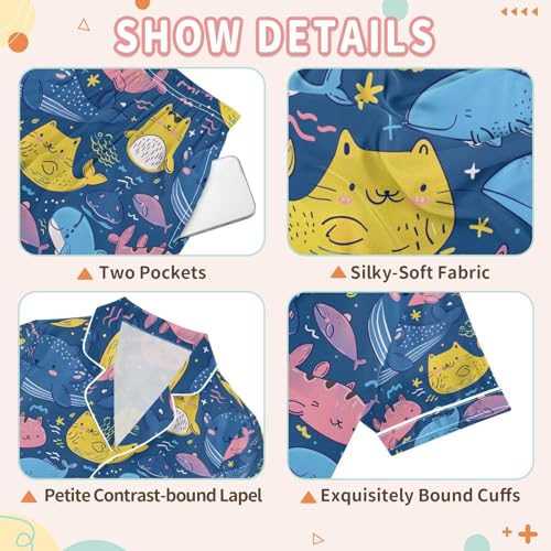 senya Cartoon Cute Fish Satin Summer Pajama Sets Silk Short Sleeve Button Down Sleepwear3