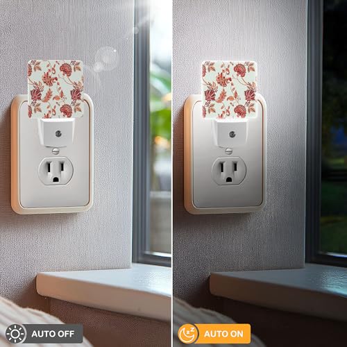 Image of LED Night Light Lamp with Smart Sensor Dusk to Dawn Sensor,Ethnic Floral Pattern Night Light Daylight White,0.5W Plug-into Wall for Adults,Bedroom,Bathroom,Hallway,Kitchen