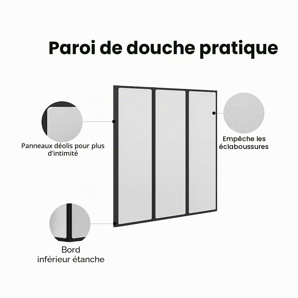 vidaXL Paroi de douche Noir 132 x 2 x 140 cm Aluminium et PP, Paravent de douche, moderne et rectangulaire, pliable, gain de place, panneau flexible pour votre salle de bain