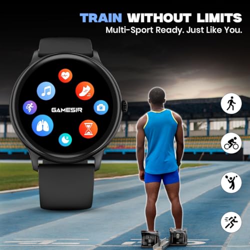 Image of GameSir Glavito Round Dial Smartwatch with 1.49 inch AMOLED Display, 100+ Sports Modes, IP67, Bluetooth Calling, Functional Crown Control, Health Tracking, 100+ Watch Faces for Men & Women (Black)