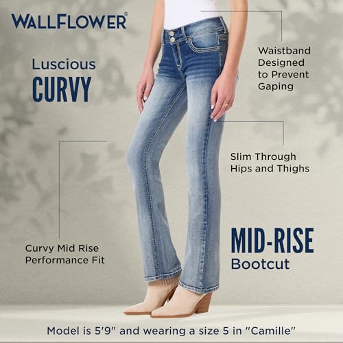 Image of WallFlower Luscious Curvy Bootcut Jeans for Women, Mid-Rise Insta Stretch Denim, Size-Inclusive Juniors Jeans