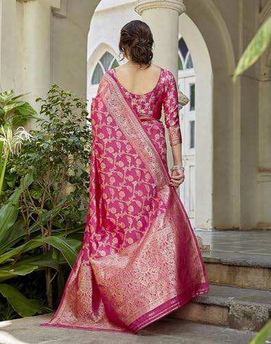 Image of Yashika Women's Trendy Pure Banarasi Kanjivaram Saree with Blouse Material