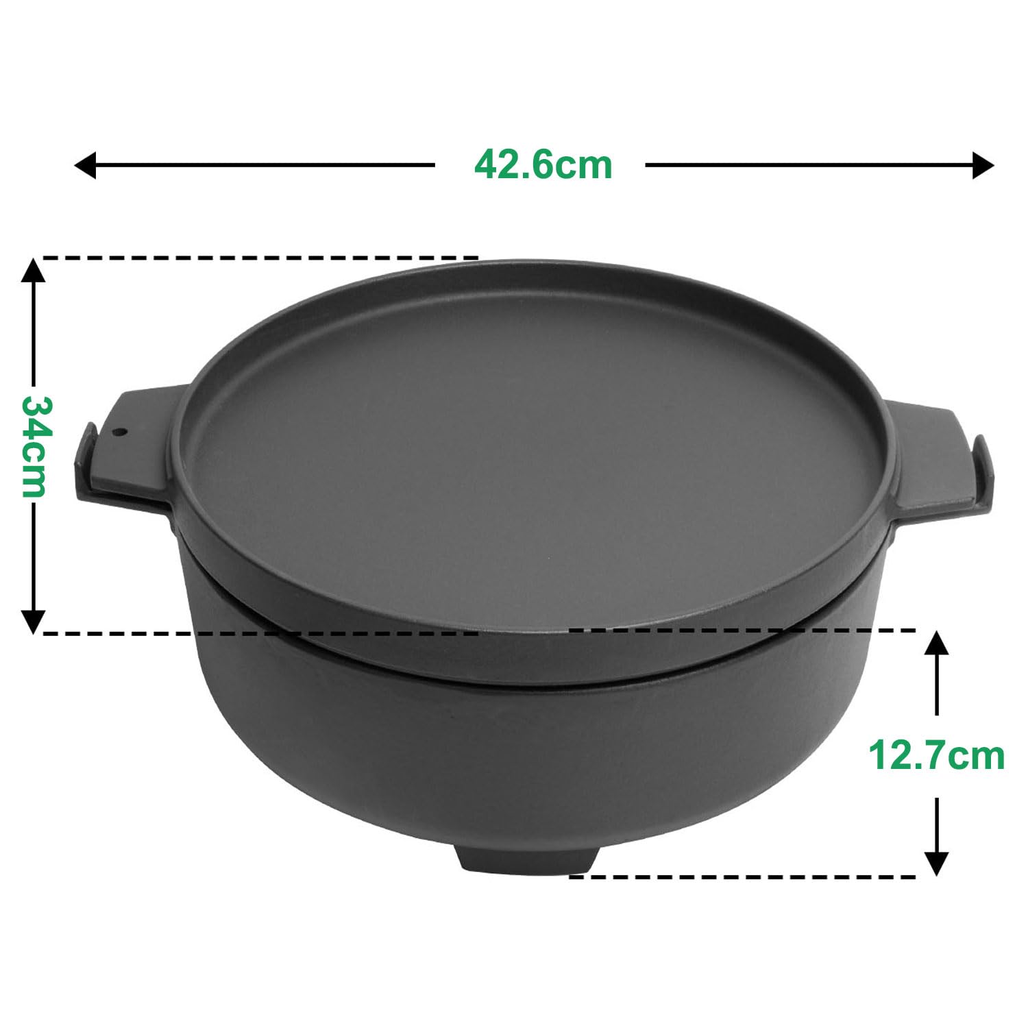 WELL GRILL Duo Dutch Oven,Juego de accesorios para barbacoa Weber de 47 cm y 57 cm Kettle de carbón vegetal, 2 en 1 de hierro fundido, 7.25 l, color negro
