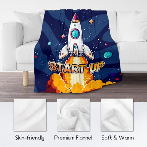 Planets for Kids - 50x60 Inches Cute Throw Blanket for Men, Women - Blue Soft Fuzzy Blankets for Bed, Couch & Travel