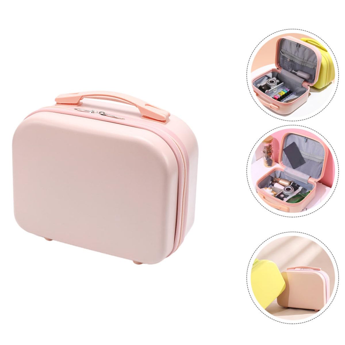 SOLUSTRE Leichte Kosmetiktasche aus Abs für Damen Tragbarer Schminkkoffer mit Aufhängehaken für Reisen und Ausflüge Kompakter Make Up Organizer in Rosa