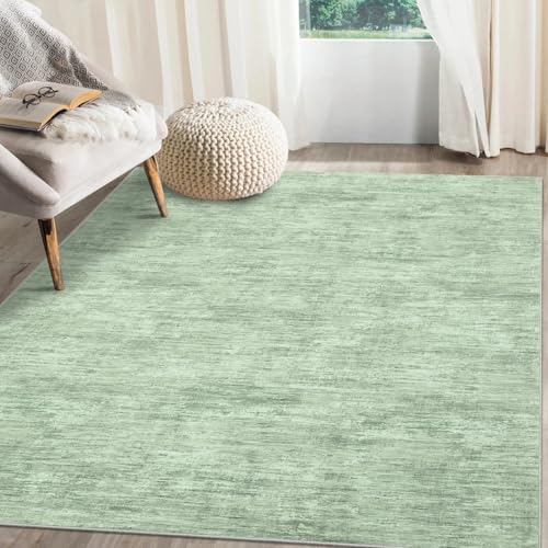 LuxFocus 120x170 cm Modern Solid Rug Living Room Washable Area Rug for Bedroom Solid-colour Design with Texture Non-Slip Low-Pile Carpet for Nursery Office Dining Room Green