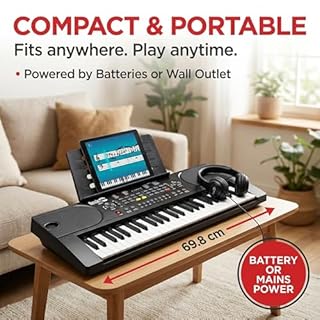 RockJam 49 Key Keyboard Piano with Power Supply, Sheet Music Stand, Piano Note Stickers & Simply Piano Lessons.