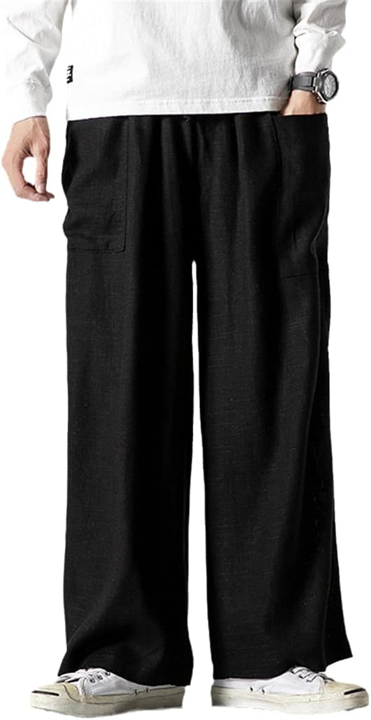 Kimono Japanese Costume Men Linen Cotton Loose Pants Japanese Kimono Wide Leg Trousers
