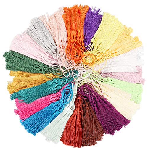 Handi Stitch Borlas de Flecos (300 Piezas)- 20 Colores (15 Piezas de Cada Color) Borlas Decorativas 13cm Suaves Hechas a Mano Marca páginas con Bucle Hacer Joyas, Decoraciones, Proyectos Manualidades