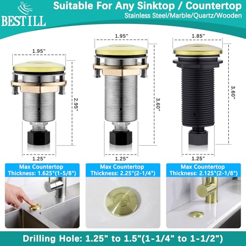 Image of BESTILL Garbage Disposal Air Switch Kit - Brushed Gold Garbage Disposals Button, 3.6 inch Long Sink Top On /Off Push Button for Waste Disposer, Brass Made Cover, UL Listed, Compatible with all Disposers